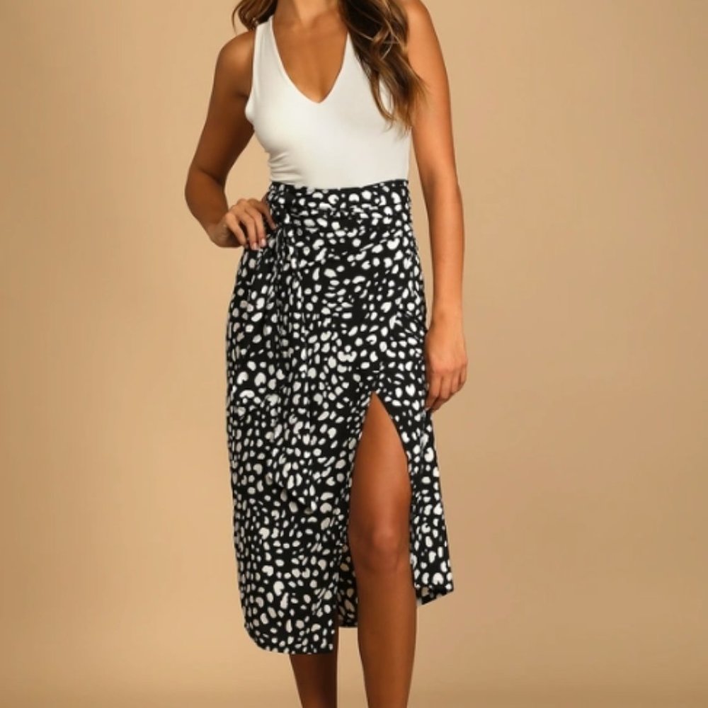 Statement-Maker Black Animal Print Wrap Midi Skirt